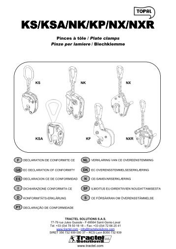 Pinzas para chapas KS-KSA-NK-NX-KP-NXR - Tractel