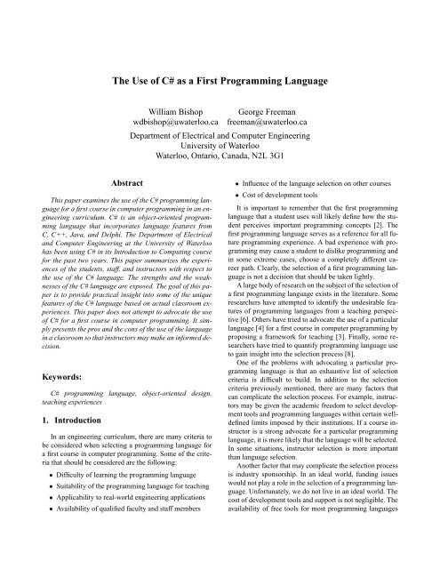 The Use of C# as a First Programming Language - Ucmss.com