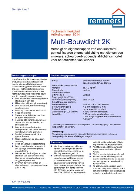 Technische fiche Multi-Baudicht 2K - NL