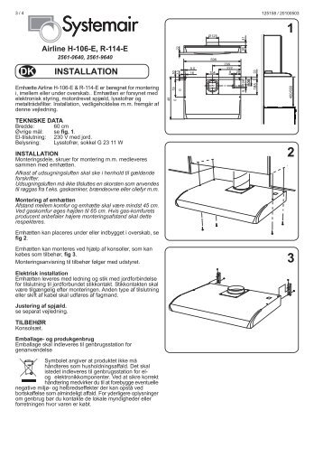 Installation og brugsanvisning til Airline H-106-E og R ... - Systemair