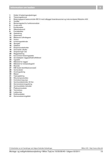 Monterings- og vedligeholdelsesvejledning - Milton