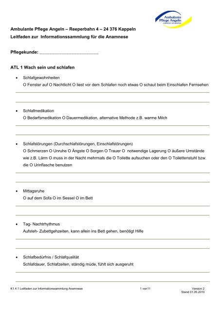 K1.4.1 Leitfaden zur Informationssammlung Anamnese