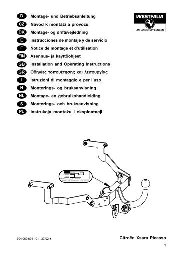 Citroën Xsara Picasso D Montage- und Betriebsanleitung Návod k ...