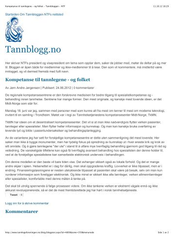 Kompetanse til tannlegene - og folket - Tannbloggen - NTF