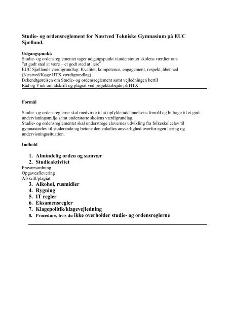 Studie- og ordensreglement for de tekniske ... - EUC Sjælland