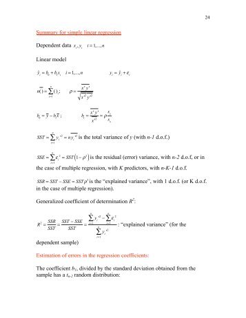 Summary for simple linear regression Dependent data x Linear ...