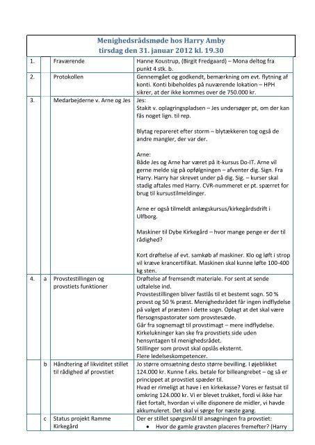 Menighedsrådsmøde hos Harry Amby tirsdag den ... - Lomborg Kirke
