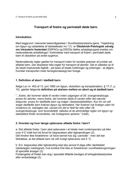 Transport af fostre og perinatalt døde børn. - DSOG