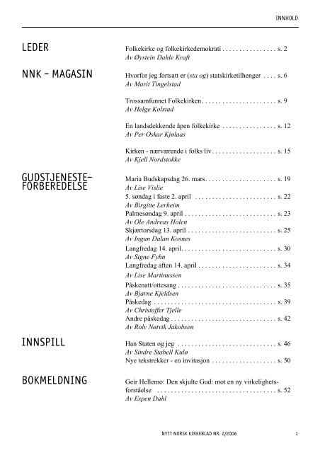 Nytt norsk kirkeblad nr 2-2006 - Det praktisk-teologiske seminar