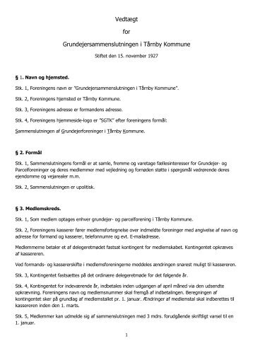Vedtægt for Grundejersammenslutningen i Tårnby Kommune - SGTK