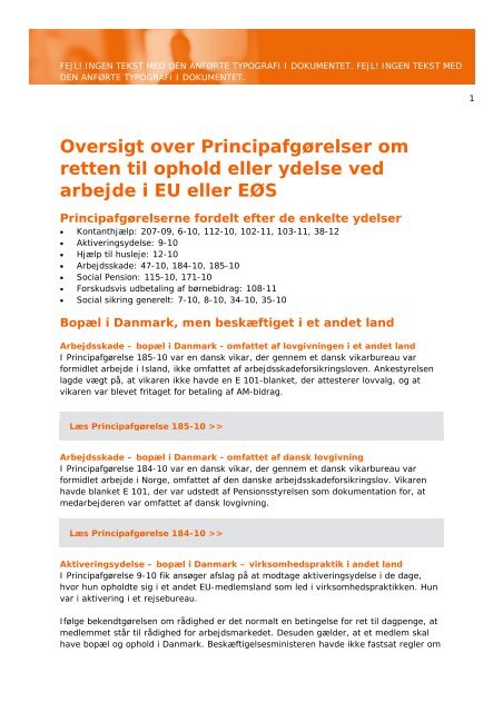 Oversigt over Principafgørelser på EU og EØS ... - Ankestyrelsen