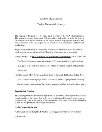 Guide to MLA Citation - Centenary College