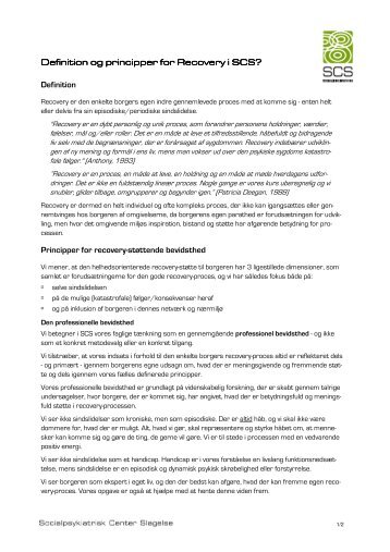 Definition og principper for Recovery i SCS