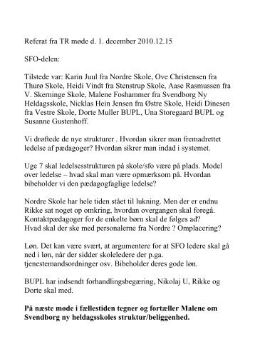 Referat fra TR møde d. 1. december 2010.12.15 SFO-delen ... - Bupl