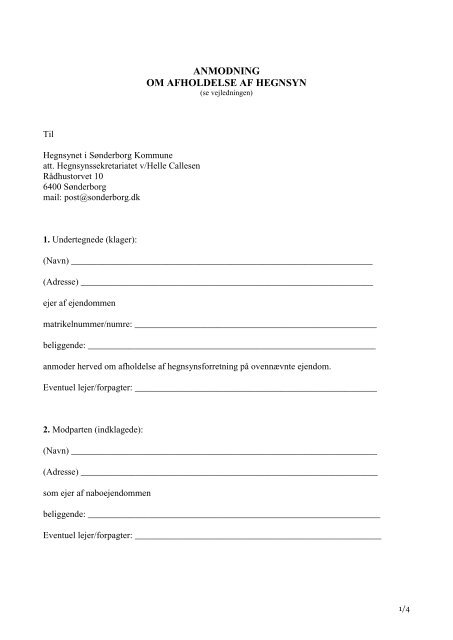 ANMODNING OM AFHOLDELSE AF HEGNSYN - Sønderborg ...