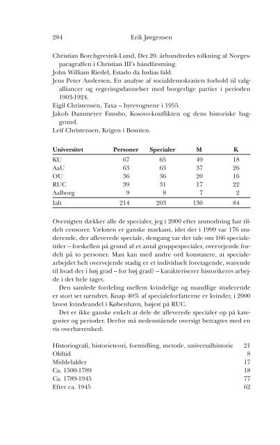 Oversigt over specialer i historie ved ... - Historisk Tidsskrift