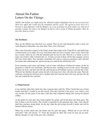 Ahmad ibn-Fadlan: Letters On the Vikings