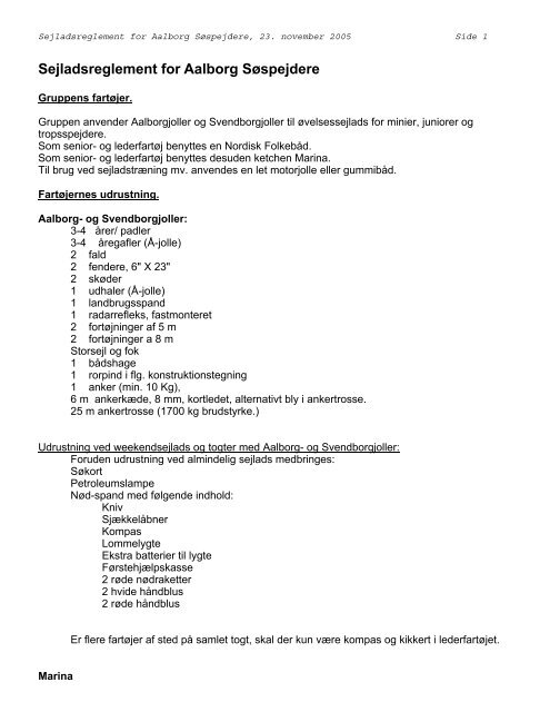Sejladsreglement for Aalborg Søspejdere