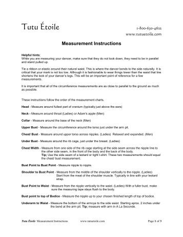 Measurement Instructions - Tutu Etoile