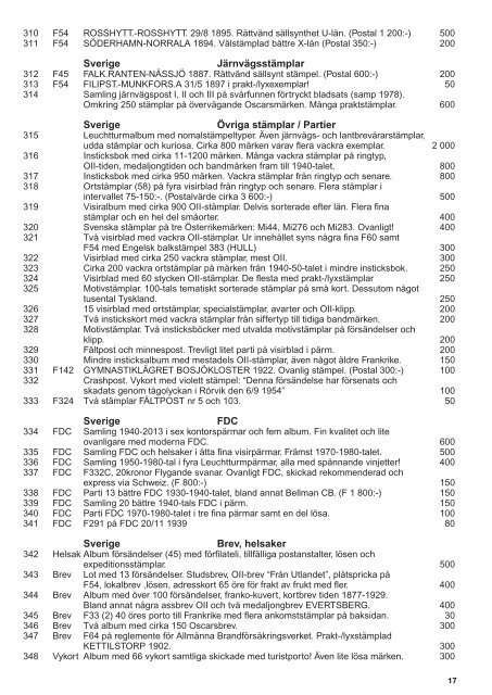 Ladda ner Auktionskatalog i PDF med bild - Solna Frimärkshandel