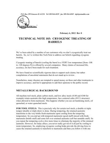 technical note 103: cryogenic treating of barrels - ArmaLite Inc