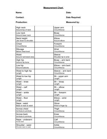 Body Measurement Chart Pdf