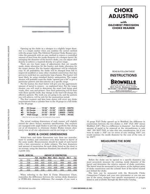 Shotgun Bore Diameter Chart