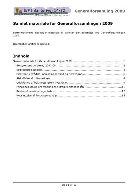 Samlet materiale for Generalforsamling 2009 - E/F Infanterivej 14-32