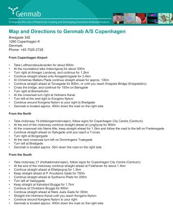 Map and Directions to Genmab A/S Copenhagen