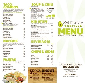 California Tortilla Kitchen Menu California Tortilla Kitchen Menu