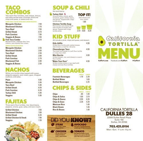 California tortilla menu deals