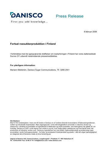 Fortsat roesukkerproduktion i Finland - Nordic Sugar