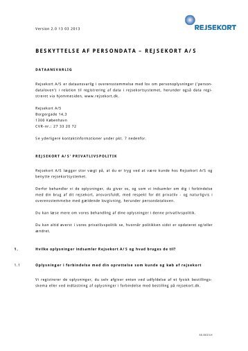 BESKYTTELSE AF PERSONDATA – REJSEKORT A/S