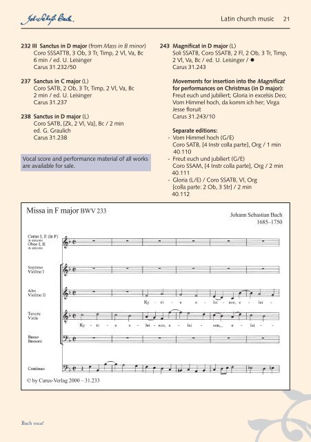Cantatas · Masses · Oratorios Passions · Motets