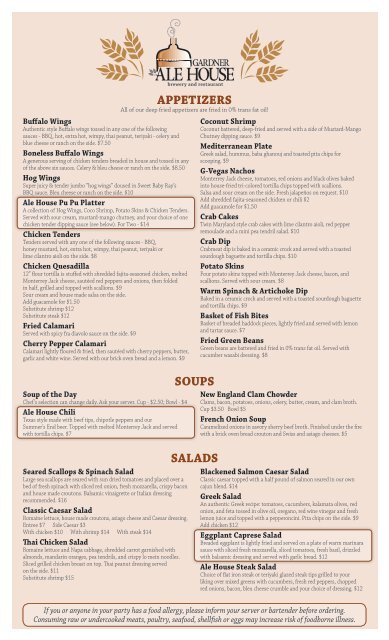 Our Menu Gardner Ale House
