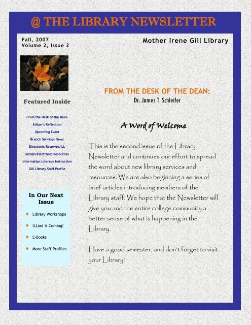 @ THE LIBRARY NEWSLETTER - College of New Rochelle