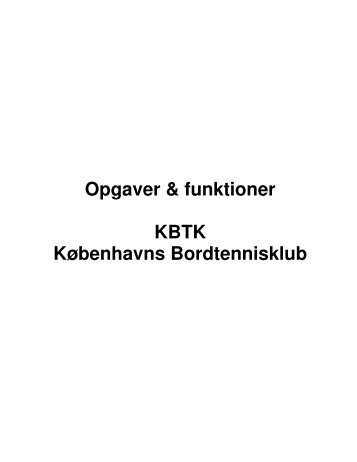 Opgaver & funktioner KBTK Københavns Bordtennisklub