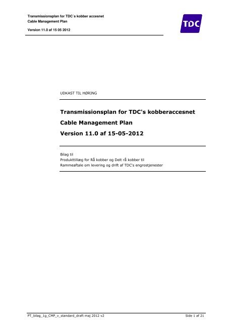 Forslag til ny udgave af Cable Management Plan - TDC