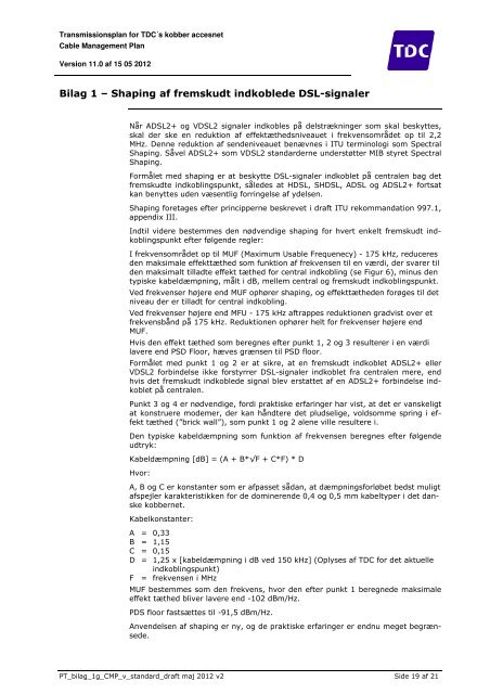 Forslag til ny udgave af Cable Management Plan - TDC