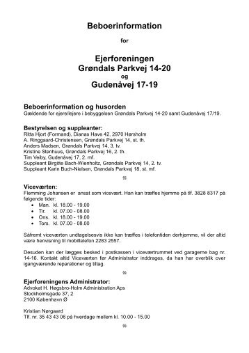 Beboerinformation Ejerforeningen Grøndals Parkvej 14-20 ...