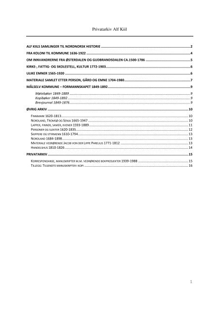 Alf Kills samlinger.pdf - IKA Troms