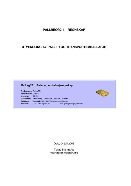 PALLREG®2.1 - REGNSKAP UTVEKSLING AV PALLER OG ...