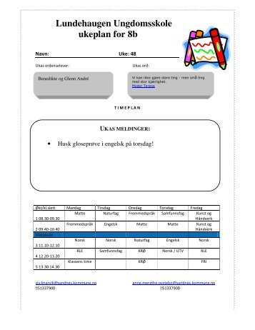 Lundehaugen Ungdomsskole ukeplan for 8b - Minskole.no