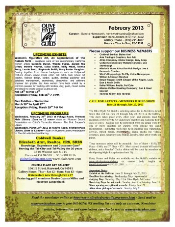 Newsletter February 2013 - Olive Hyde Art Guild