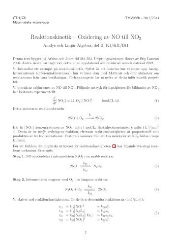 Reaktionskinetik – Oxidering av NO till NO2 - Matematiska ...