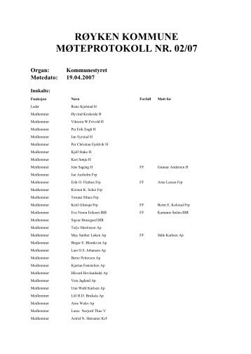 RØYKEN KOMMUNE MØTEPROTOKOLL NR. 02/07