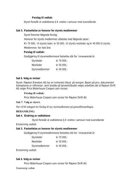 RØYKEN KOMMUNE MØTEPROTOKOLL NR. 02/07