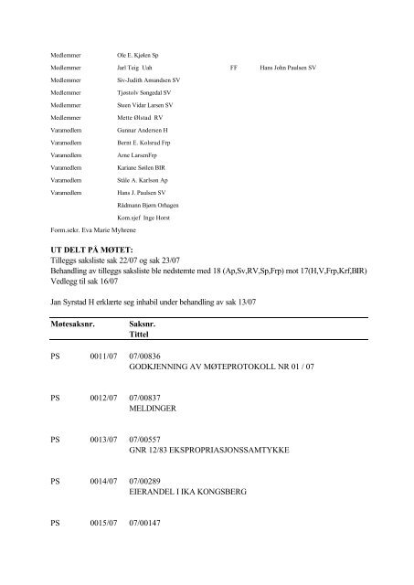 RØYKEN KOMMUNE MØTEPROTOKOLL NR. 02/07