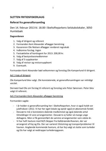 SLETTEN FRITIDSFISKERLAUG Referat fra generalforsamling Den ...