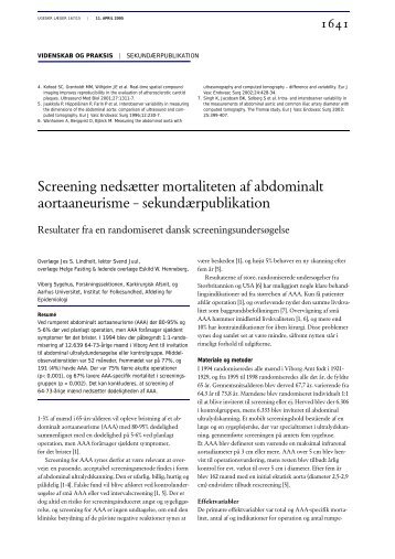 Screening nedsætter mortaliteten af abdominalt aortaaneurisme ...